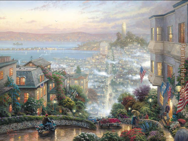 San Francisco Lombard Street painting - Thomas Kinkade San Francisco Lombard Street art painting